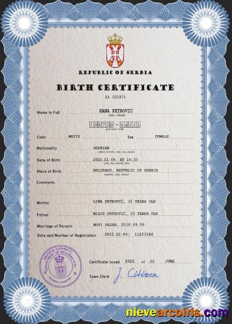 Serbia vital record birth certificate